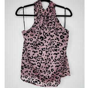 Bishop + Young Dusty Pink & Black Cheetah Print Tie Neck Blouse S